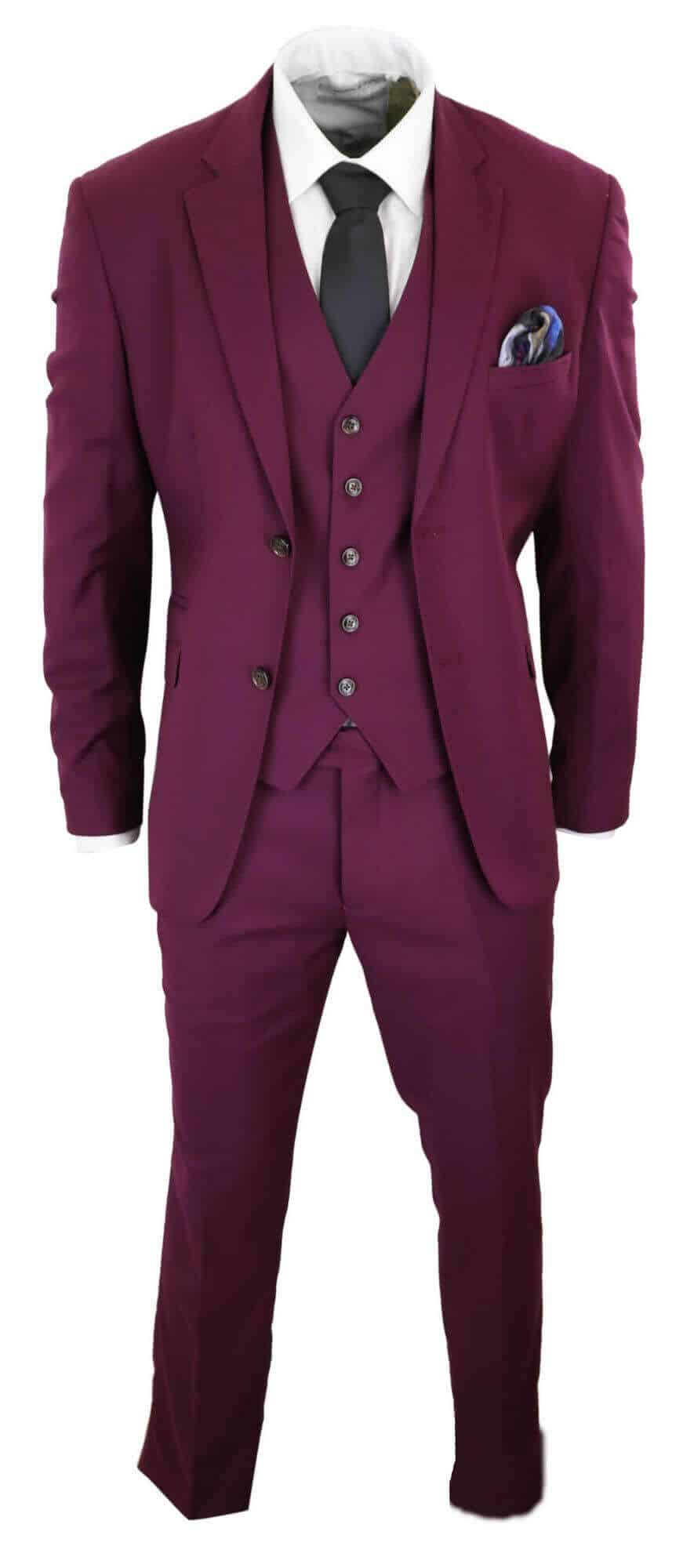 Cavani Magnus - Men's 3 Piece Cassic Burgundy Wine Suit: Buy Online ...
