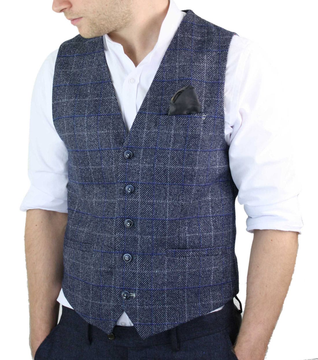 Cavani Miles - Men's Blue Tweed Check Waistcoat: Buy Online - Happy ...