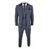 Cavani Miles - Mens Blue Navy 3 Piece Tweed Suit Herringbone Vintage Peaky Blinders 1920's Retro