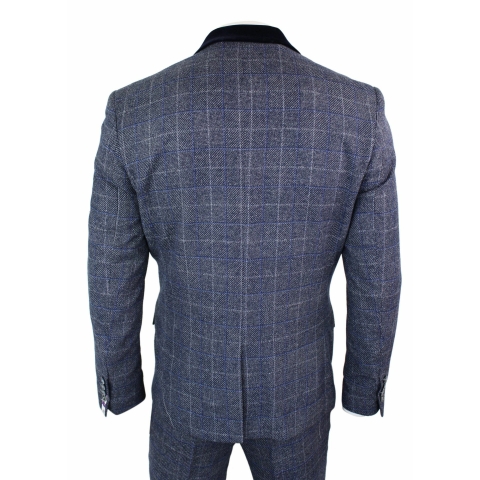 Cavani Miles - Mens Blue Navy 3 Piece Tweed Suit Herringbone Vintage ...