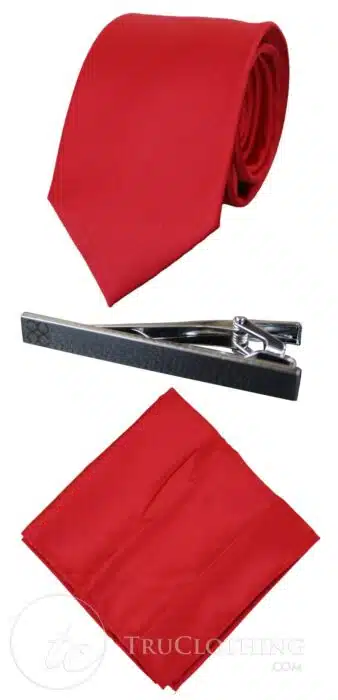 Cavani Satin Tie - Mens Matching Satin Silk Tie Hanky Hankerchief & Tie Clip Polka Dot Wedding Prom Office