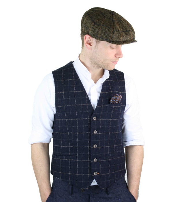 Cavani Shelby - Men's Navy-Blue Check Tweeed Waistcoat