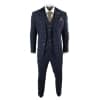Cavani Shelby - Mens Navy Blue 3 Piece Herringbone Check Suit Vintage Retro Peaky Blinders Tweed