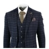 Cavani Shelby - Mens Navy Blue 3 Piece Herringbone Check Suit Vintage Retro Peaky Blinders Tweed