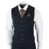 Cavani Shelby - Mens Navy Blue 3 Piece Herringbone Check Suit Vintage Retro Peaky Blinders Tweed