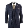 Cavani Shelby - Mens Navy Blue 3 Piece Herringbone Check Suit Vintage Retro Peaky Blinders Tweed