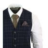 Cavani Shelby - Mens Navy Blue 3 Piece Herringbone Check Suit Vintage Retro Peaky Blinders Tweed