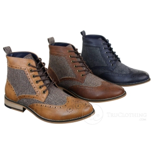 Cavani Sherlock – Mens Leather & Tweed Herringbone Ankle Boots