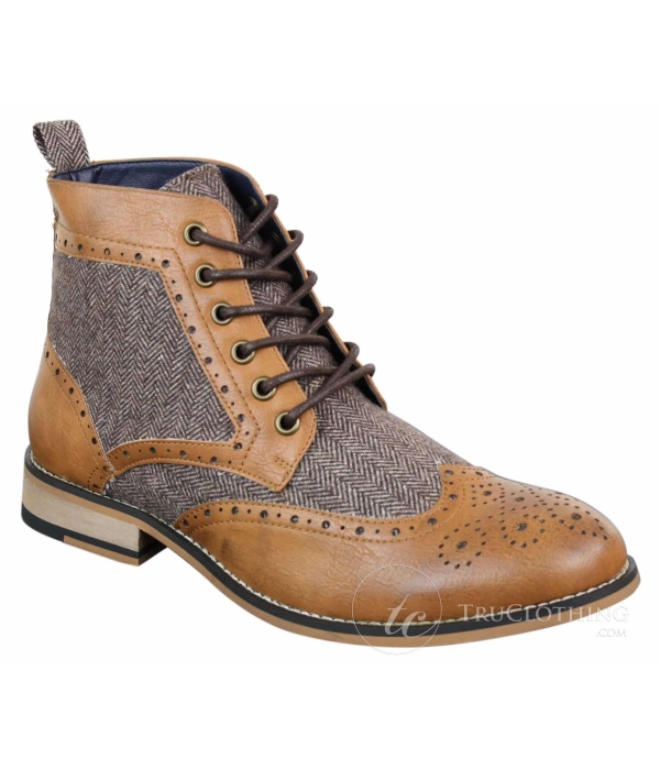 Cavani Sherlock Mens Leather Tweed Herringbone Ankle Boots Buy Online Happy Gentleman United States