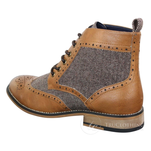 Cavani Sherlock - Mens Leather & Tweed Herringbone Ankle Boots