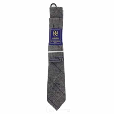 Charcoal Grey Check Tweed Krawatte mit Hankie und Krawattenklammer - Charcoal Grey