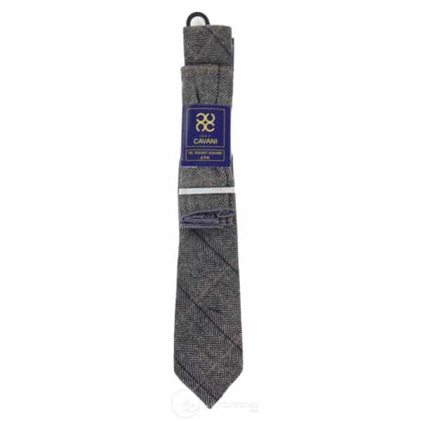 Charcoal Grey Check Tweed Tie with Hankie and Tie Clip - Charcoal Grey