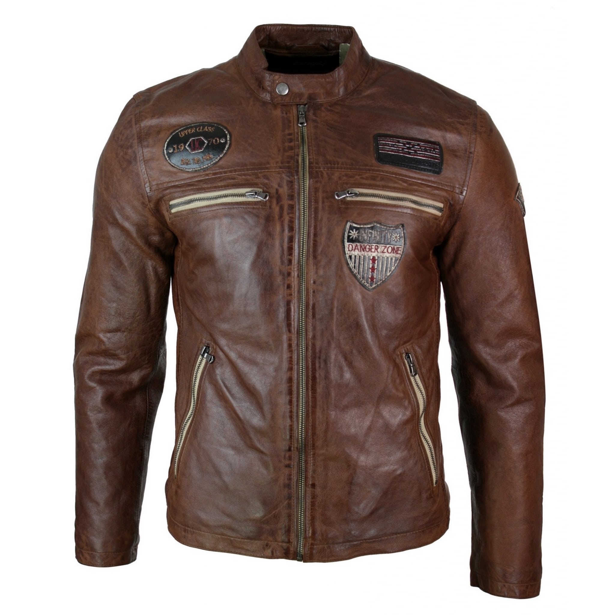 Real Leather Gipsy Chicago Mens Tan Brown Vintage Retro Racing Biker ...