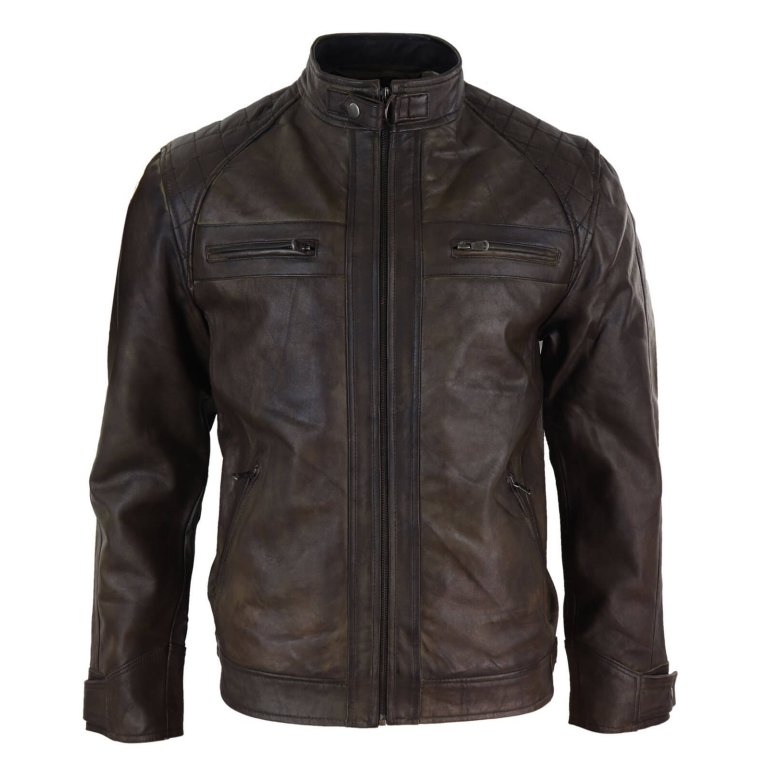 Real Leather Mens Brown Classic Biker Jacket - Brown Biker: Buy Online ...