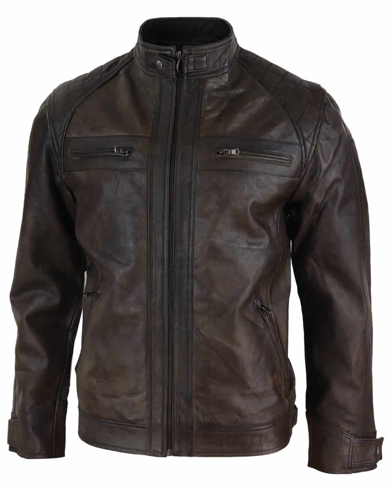 Real Leather Mens Brown Classic Biker Jacket - Brown Biker: Buy Online ...