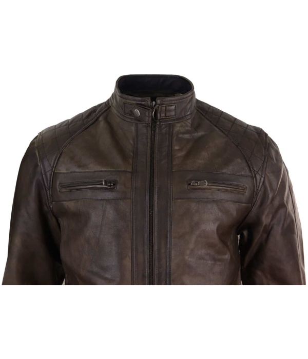 Real Leather Mens Brown Classic Biker Jacket - Brown Biker