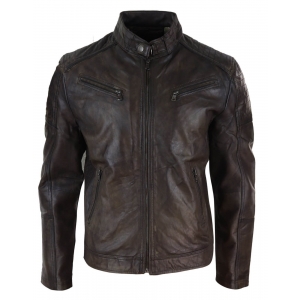 Real Leather Brown Classic Mens Racer Jacket – Brown Racer