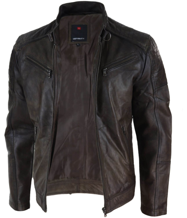 Real Leather Brown Classic Mens Racer Jacket - Brown Racer