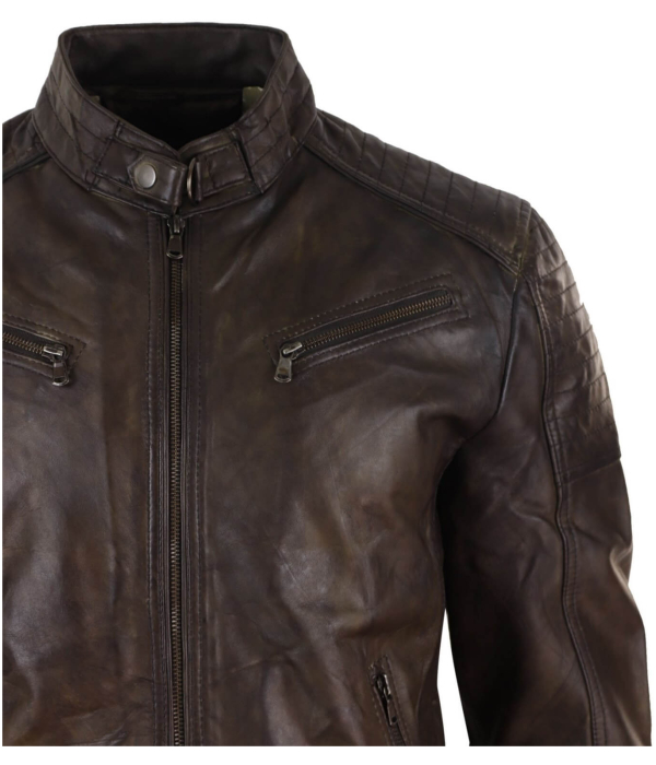 Real Leather Brown Classic Mens Racer Jacket - Brown Racer