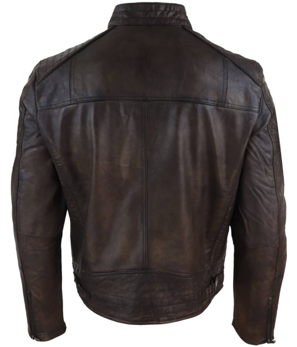 Real Leather Brown Classic Mens Racer Jacket - Brown Racer