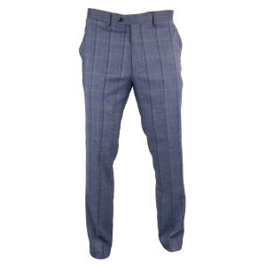 Cavani Connall – Mens Classic Tweed Check Vintage Trousers – Blue