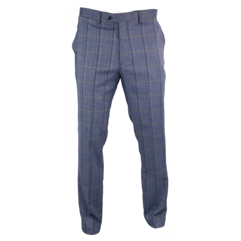 Cavani Connall - Mens Classic Tweed Check Vintage Trousers - Blue: Buy ...