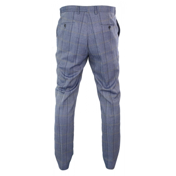 Cavani Connall - Mens Classic Tweed Check Vintage Trousers - Blue