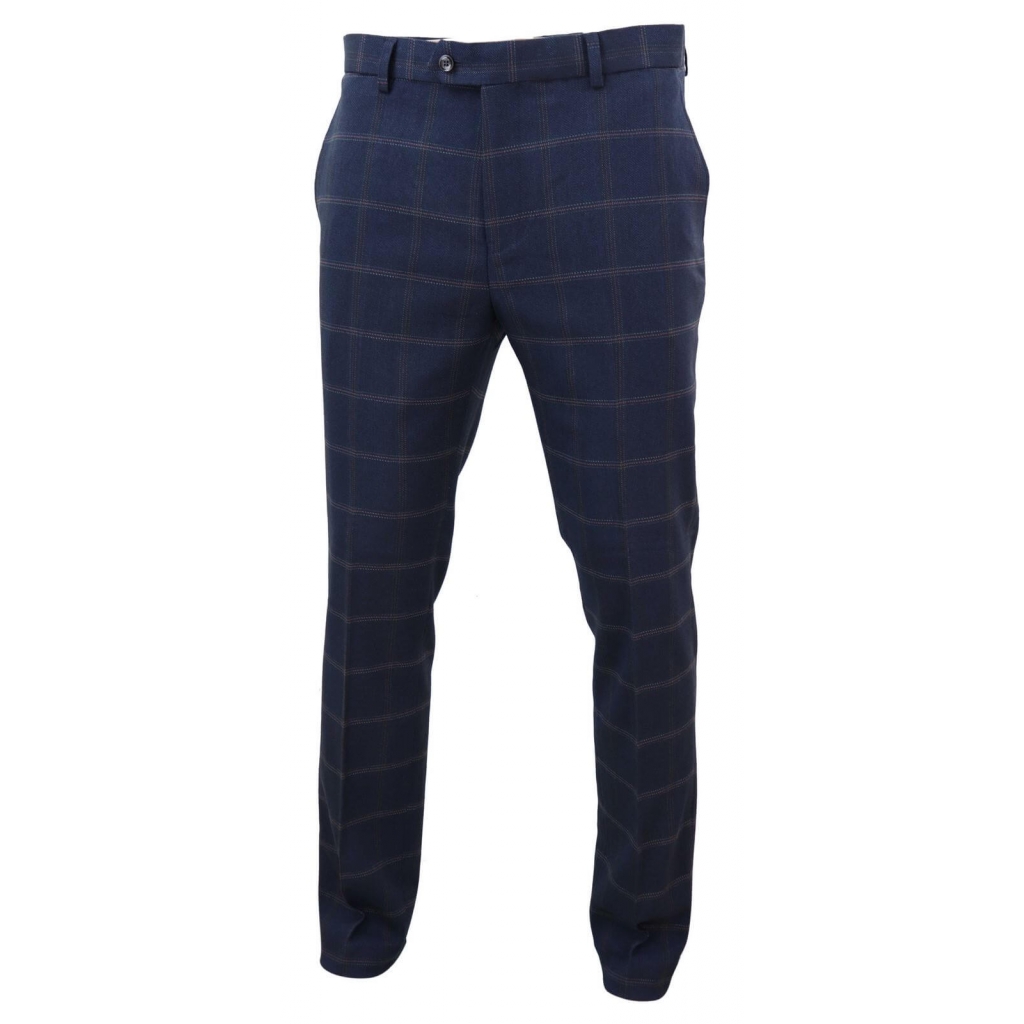 blue check trousers womens