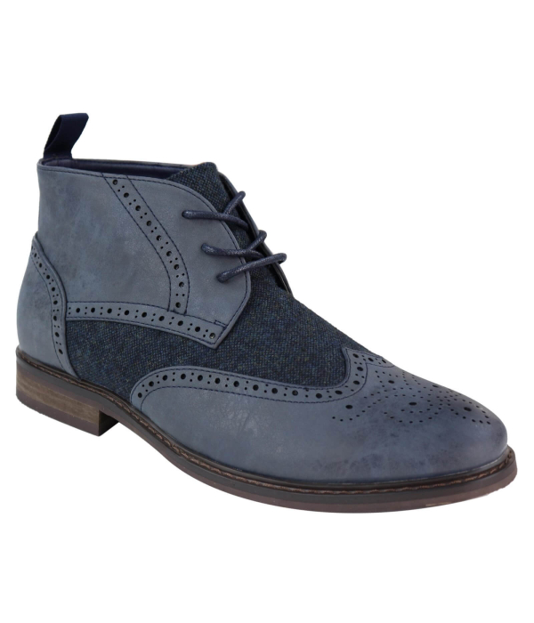 Mens Leather & Tweed Laced Ankle Boots