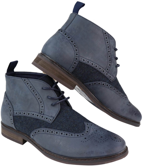 Mens Leather & Tweed Laced Ankle Boots