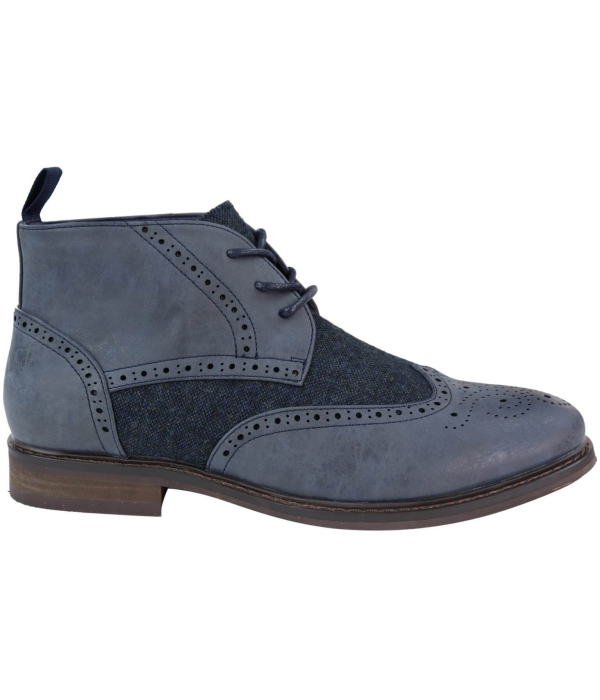 Mens Leather & Tweed Laced Ankle Boots