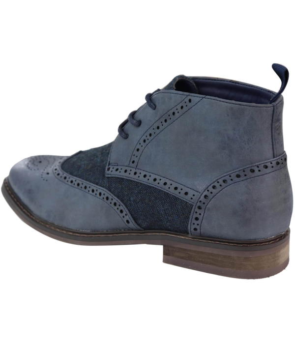 Mens Leather & Tweed Laced Ankle Boots