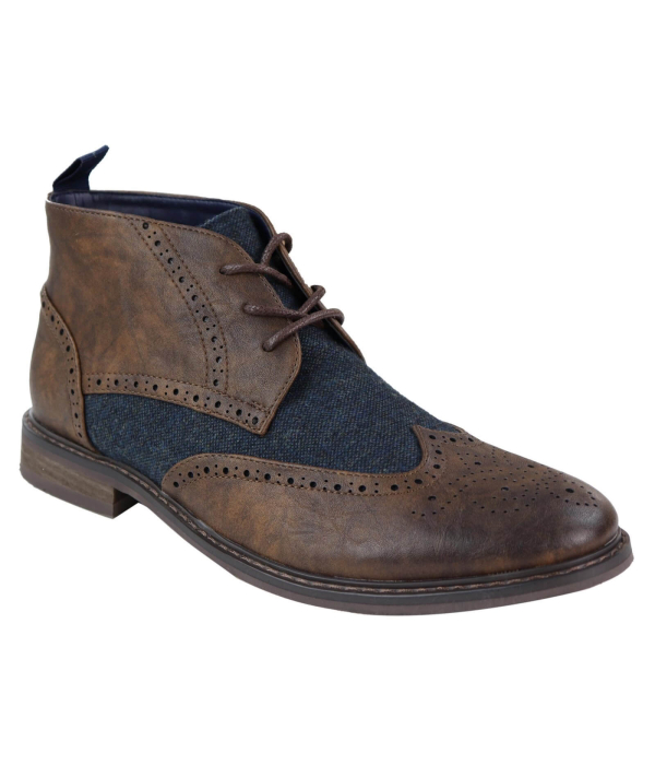 Mens Leather & Tweed Laced Ankle Boots