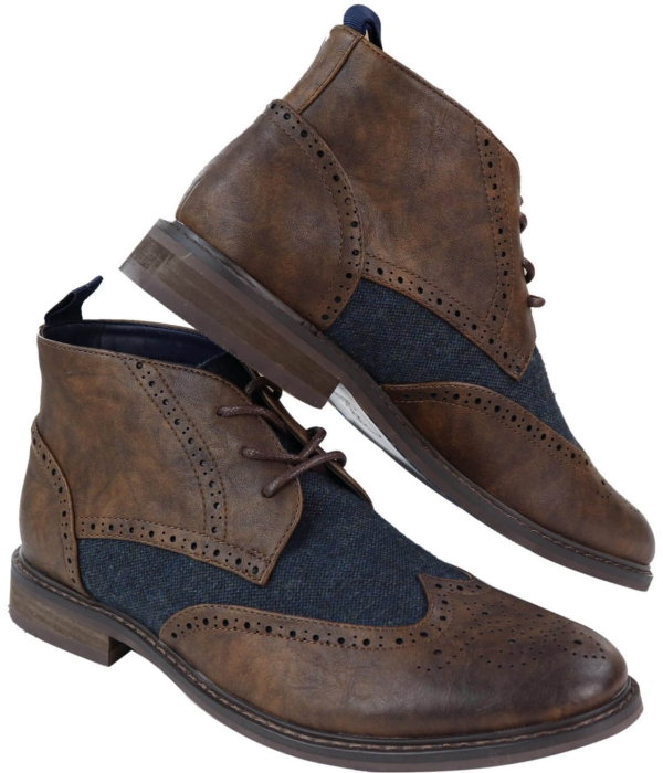 Mens Leather & Tweed Laced Ankle Boots