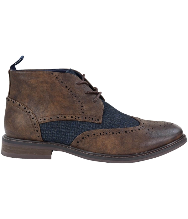 Mens Leather & Tweed Laced Ankle Boots