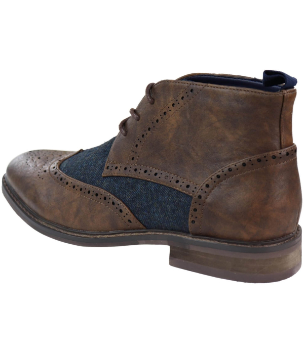 Mens Leather & Tweed Laced Ankle Boots