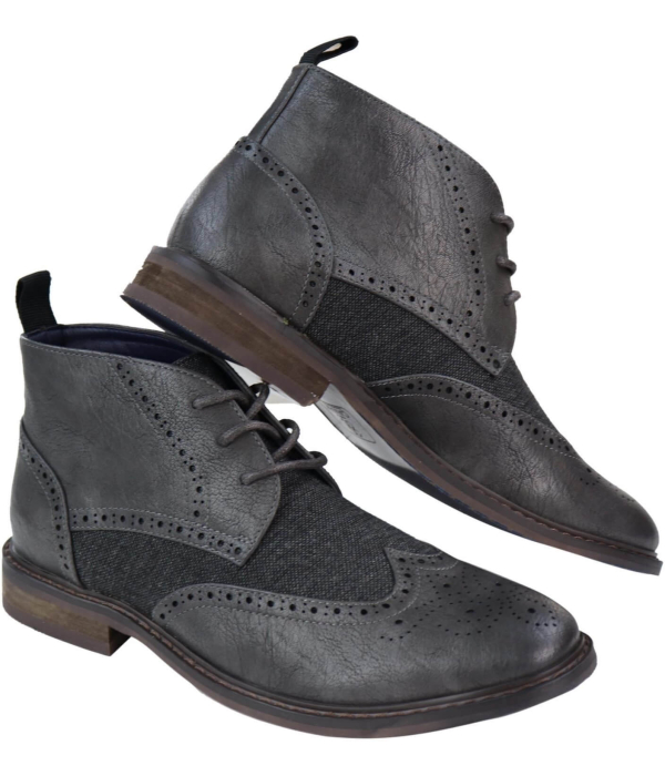 Mens Leather & Tweed Laced Ankle Boots