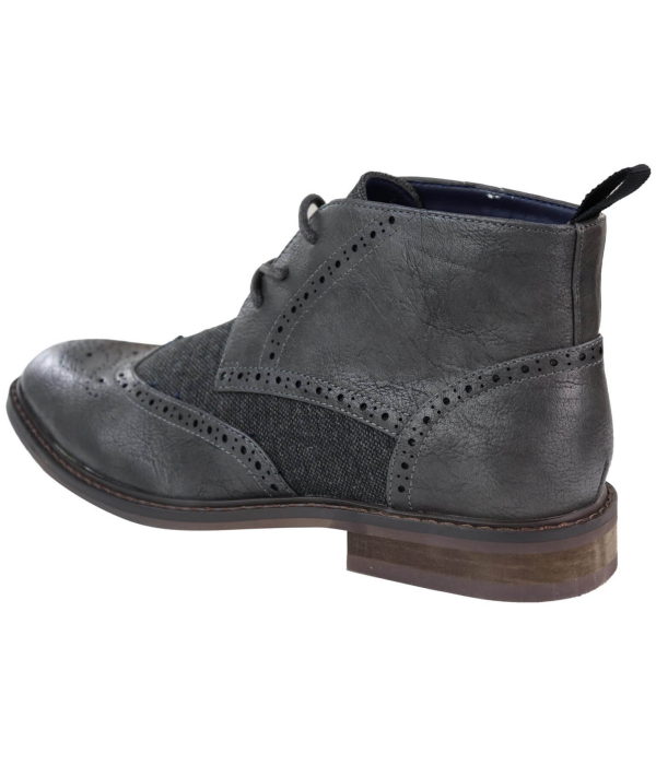 Mens Leather & Tweed Laced Ankle Boots