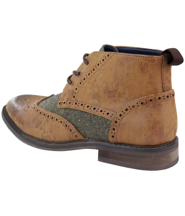 Mens Leather & Tweed Laced Ankle Boots