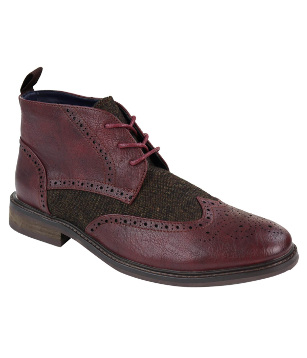 Mens Leather & Tweed Laced Ankle Boots