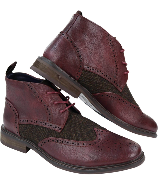 Mens Leather & Tweed Laced Ankle Boots