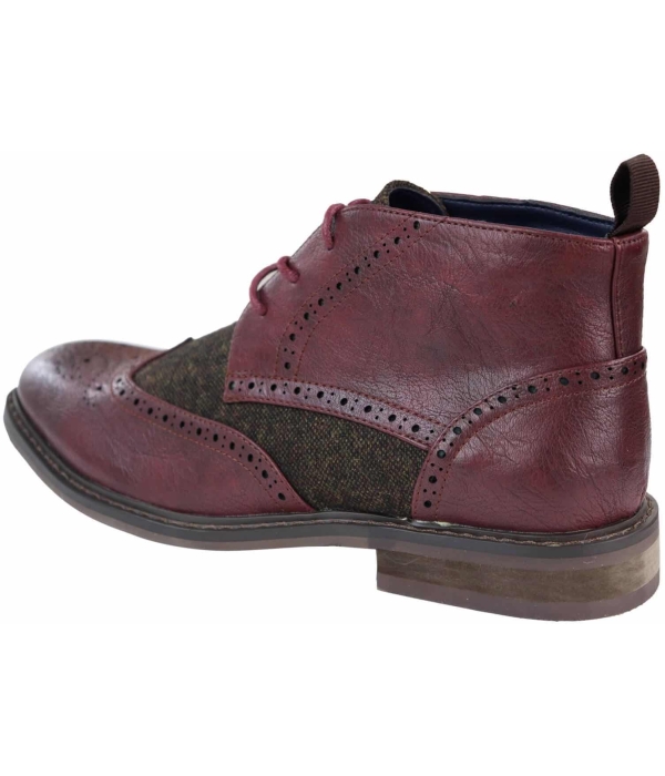 Mens Leather & Tweed Laced Ankle Boots