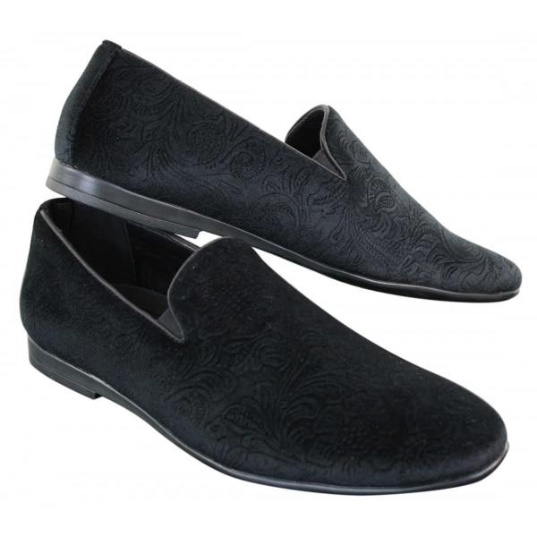Elong DD0083 - Mens Velvet Slip On Paisley Driving Shoes Loafers Smart Casual Wine Navy Black