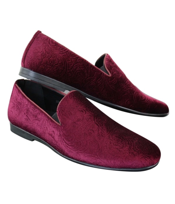 Elong DD0083 - Mens Velvet Slip On Paisley Driving Shoes Loafers Smart Casual Wine Navy Black