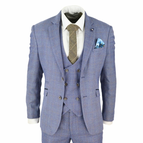 Mens Blue Check 3 Piece Suit - Cavani Delray