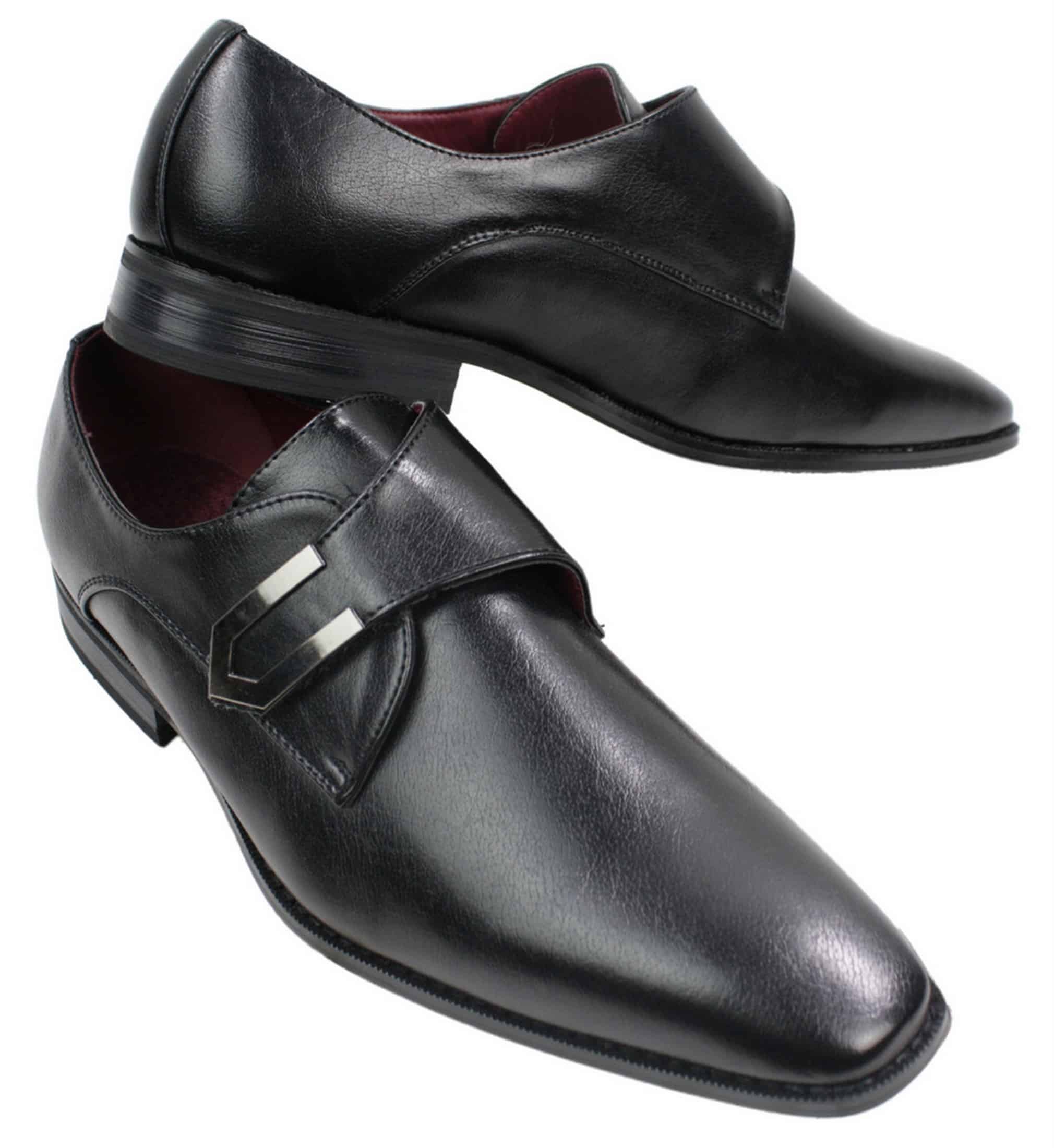Brown pattern print metal buckle slip on dress shoe