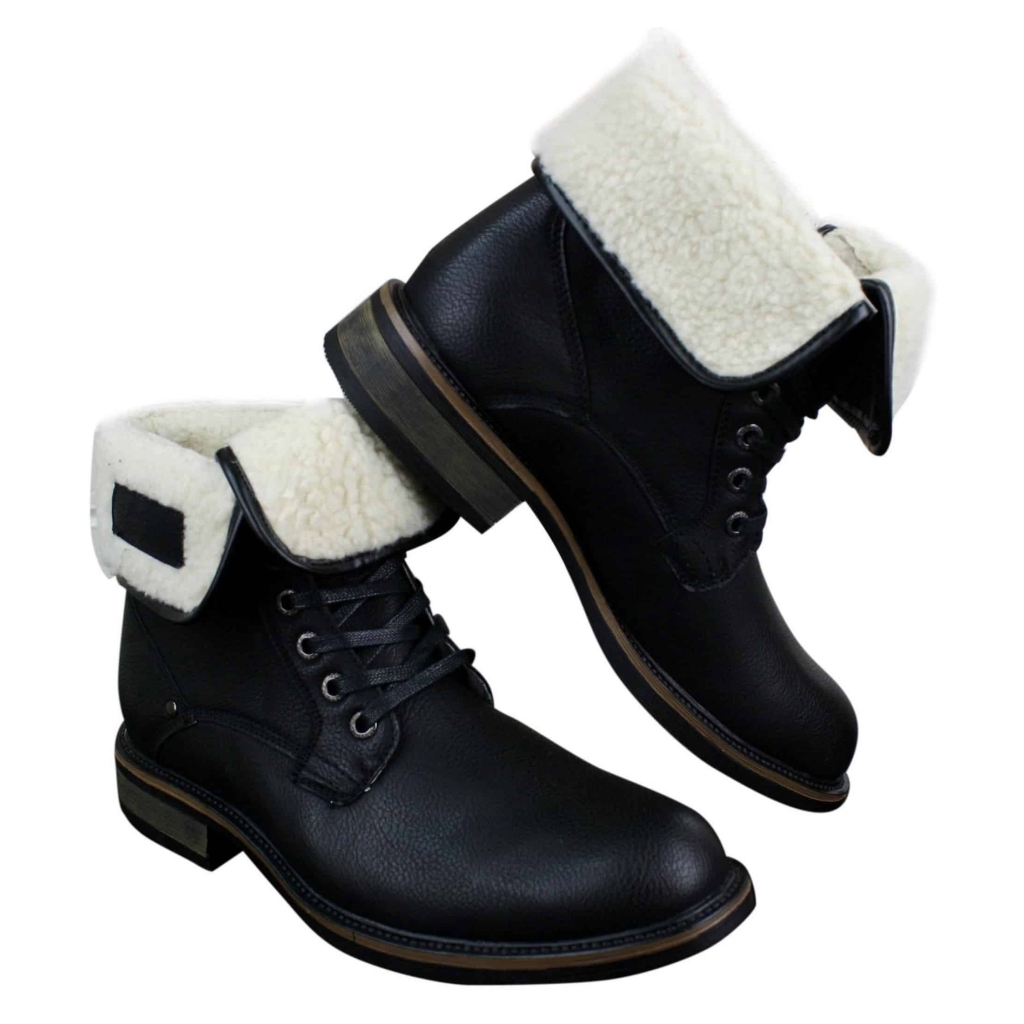 Mens Black Brown Military Ankle Leather Fleece Fur Lined Casual Army ...