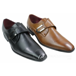 Herren Tan Braun Schwarz Leder Schuhe Italienisches Design Metallschnalle Slip On Smart