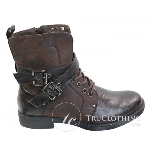 Mens Punk Rock Goth Emo Ankle Boots Brown Black Leather Buckle