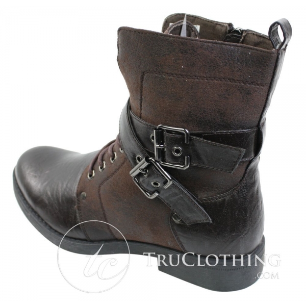 Mens Punk Rock Goth Emo Ankle Boots Brown Black Leather Buckle